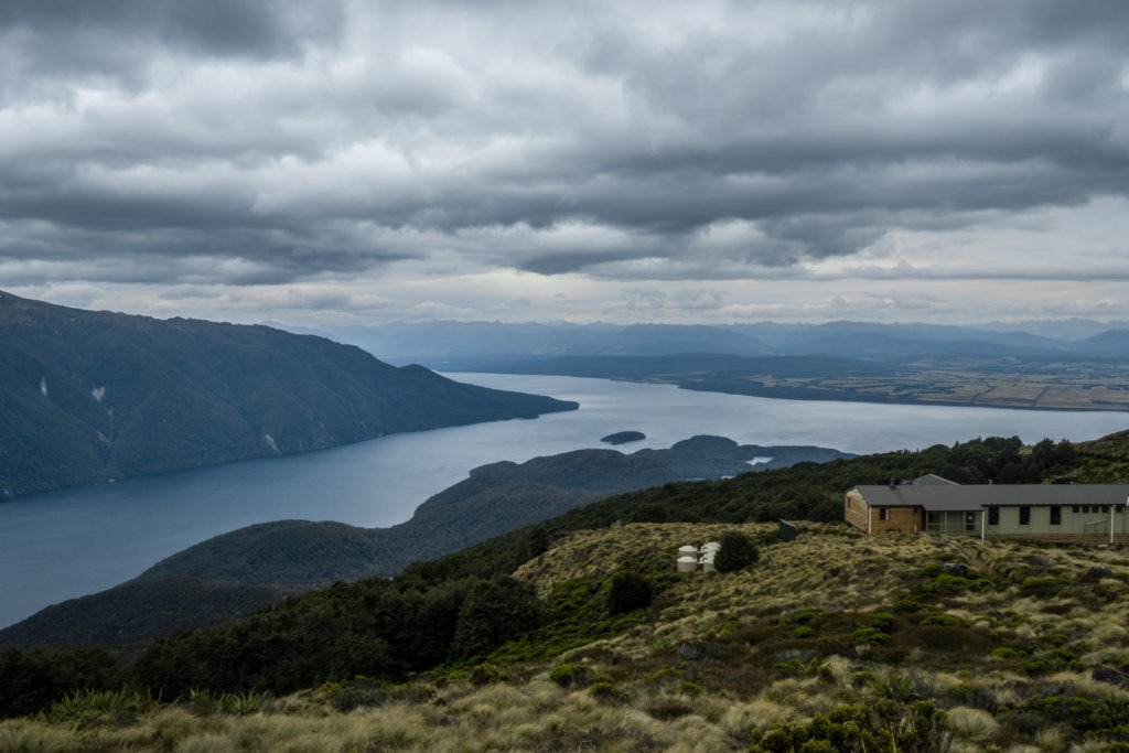 Views back on the Luxmore Hut from higher up on the Kepler Track.